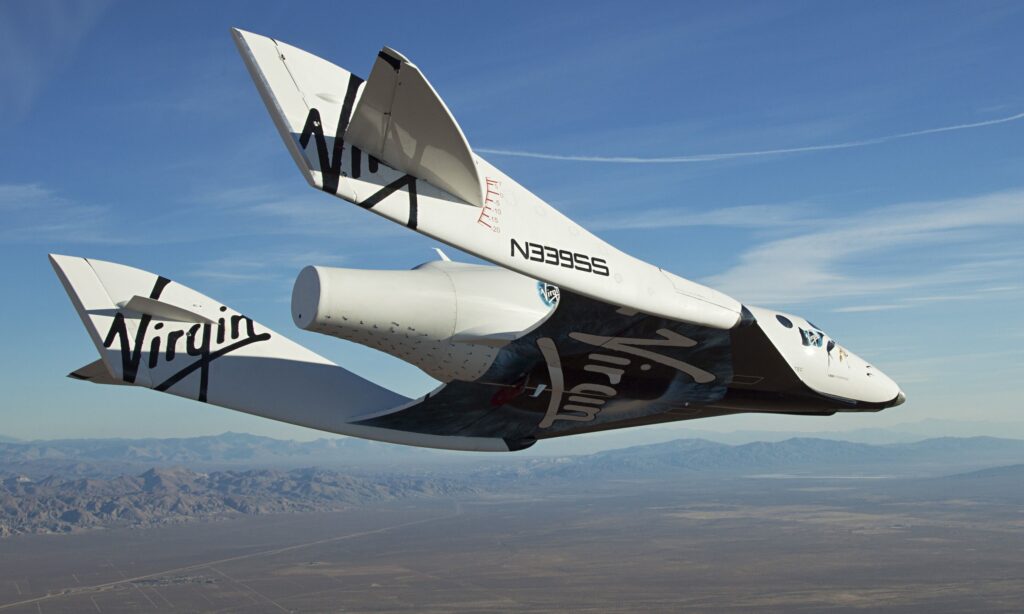 Virgin Galactic’s SpaceShipTwo in flight above the Mojave Desert