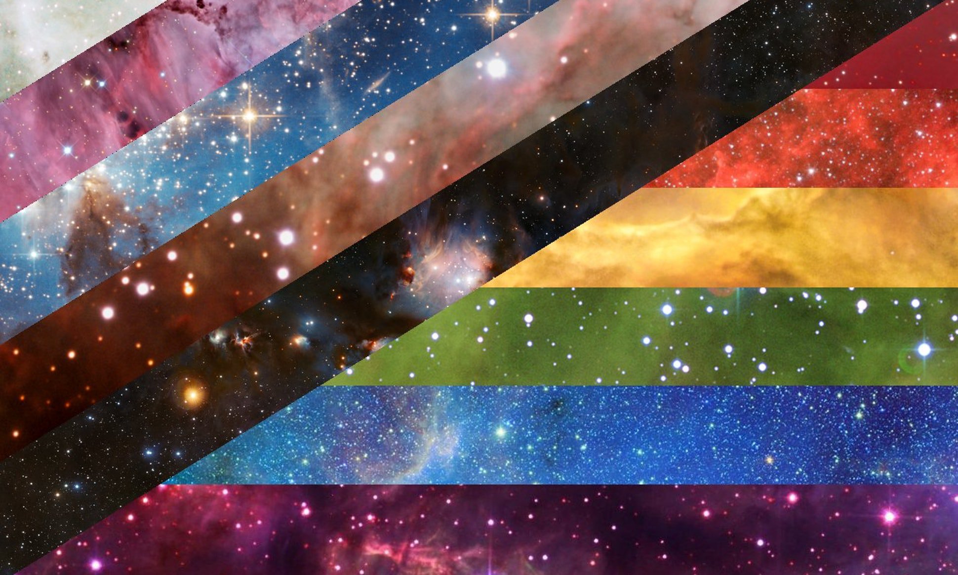 Hubble Space Telescope images assembled into the Pride flag by Laurie Raye