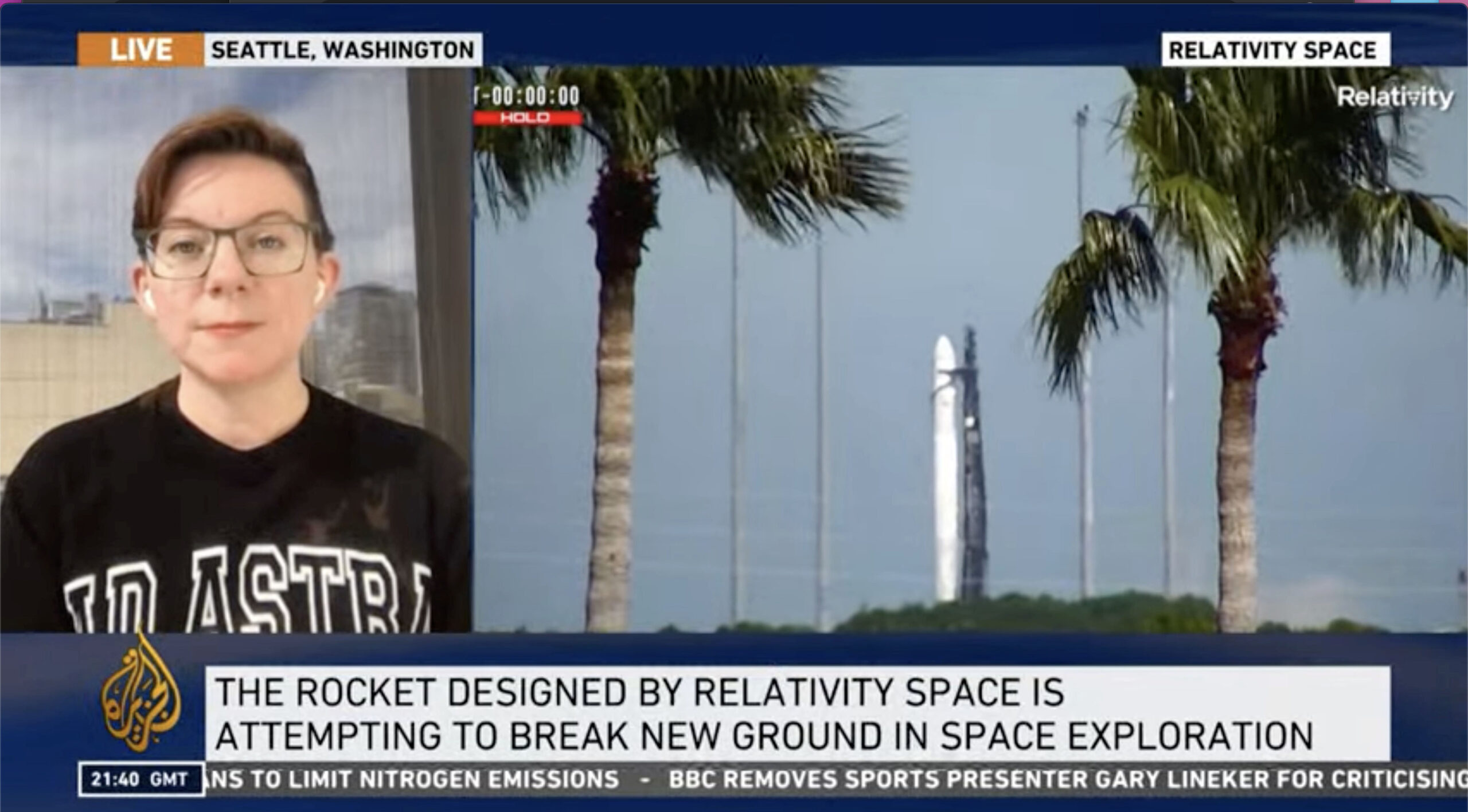 Tanya on Al Jazeera English talking about Relativity Space's 3D printed rockets