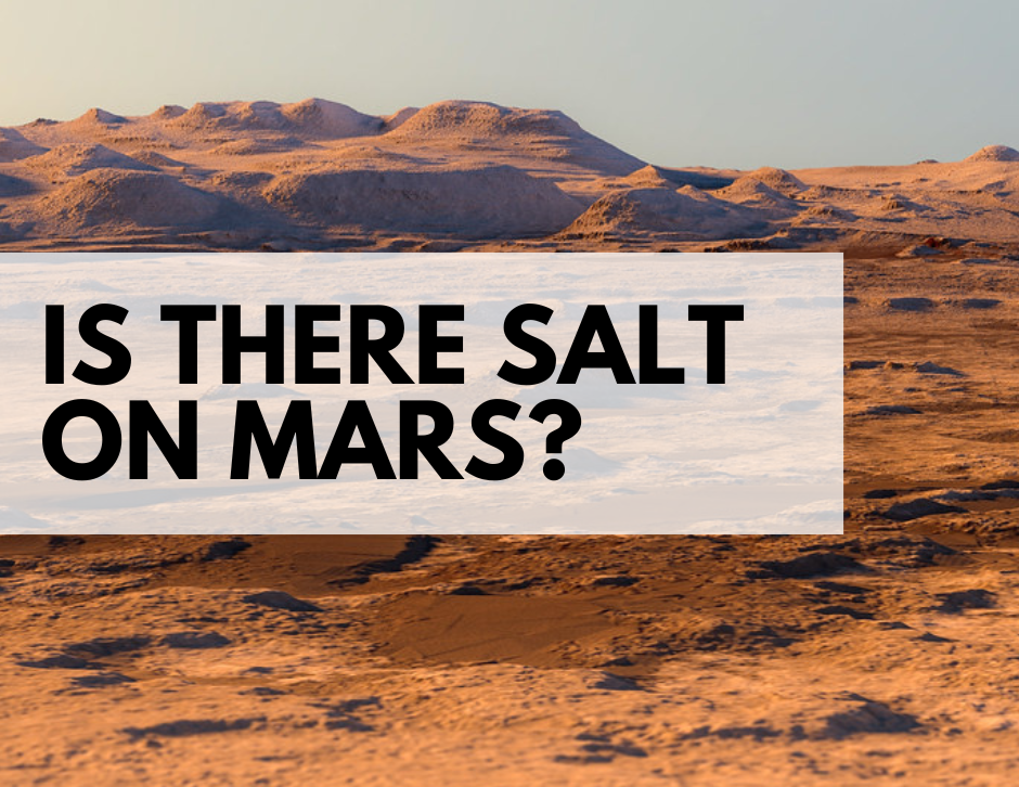 3D rendering of the martian surface with hills and the text, "Is there salt on Mars?"